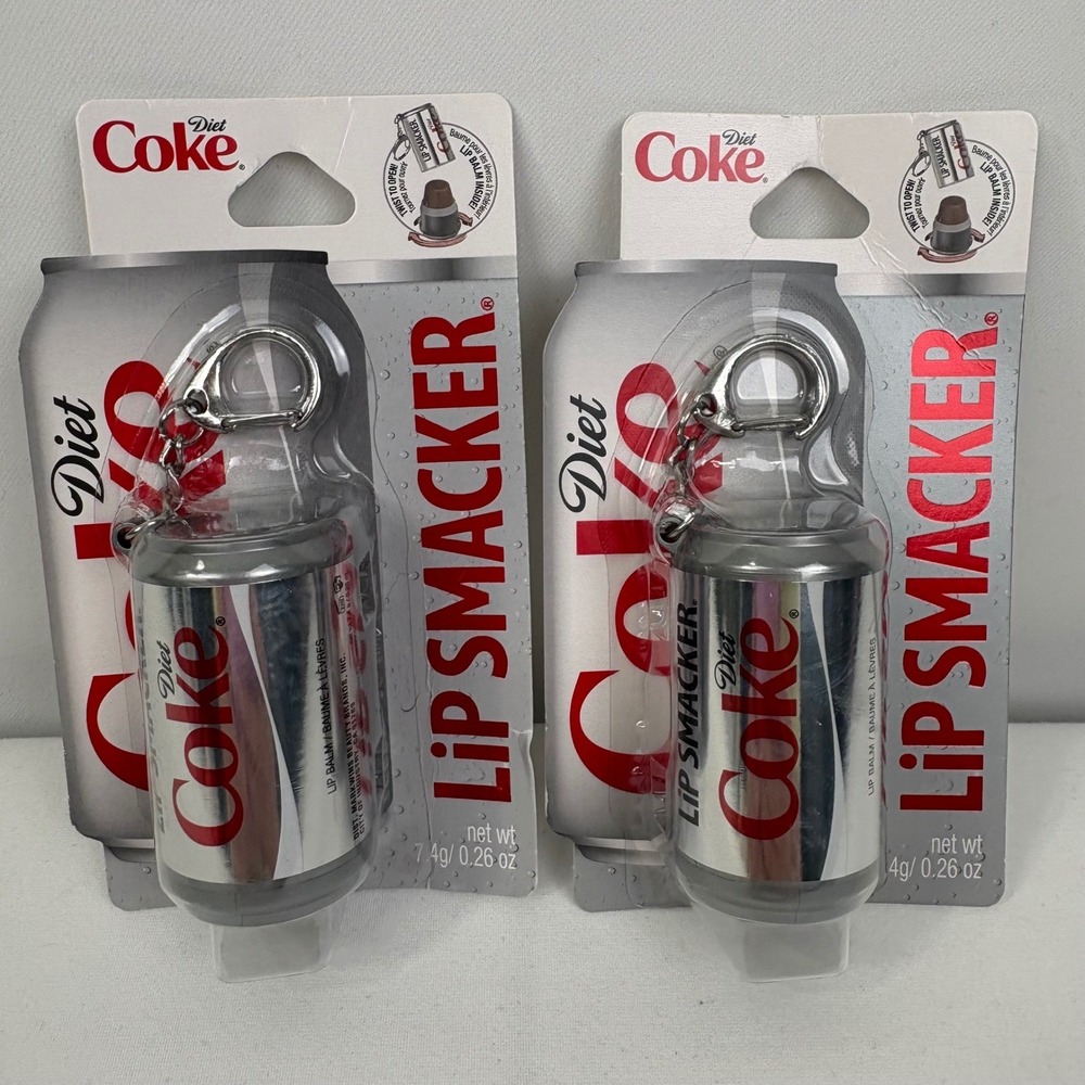 Lot Of 2 Lip Smacker Diet Coke Lip Balm Mini Soda Can Keychain 0.26oz Each NEW
